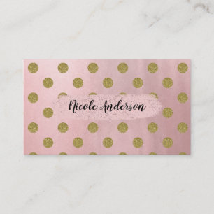 Soft Rose Pink Gold Glitter Glam Polka Dots Cute Business Card