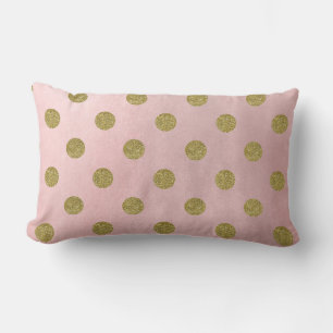 Soft Rose Pink Gold Glitter Glam Polka Dots Cute Lumbar Cushion
