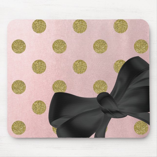 Soft Rose Pink Gold Glitter Glam Polka Dots Cute Mouse Mat (Front)