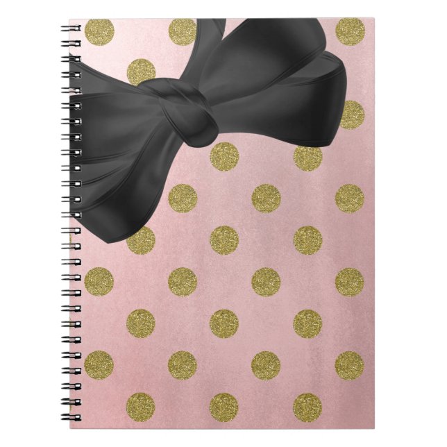 Soft Rose Pink Gold Glitter Glam Polka Dots Cute Notebook (Front)