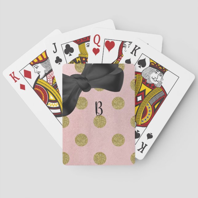 Soft Rose Pink Gold Glitter Glam Polka Dots Cute Playing Cards (Back)