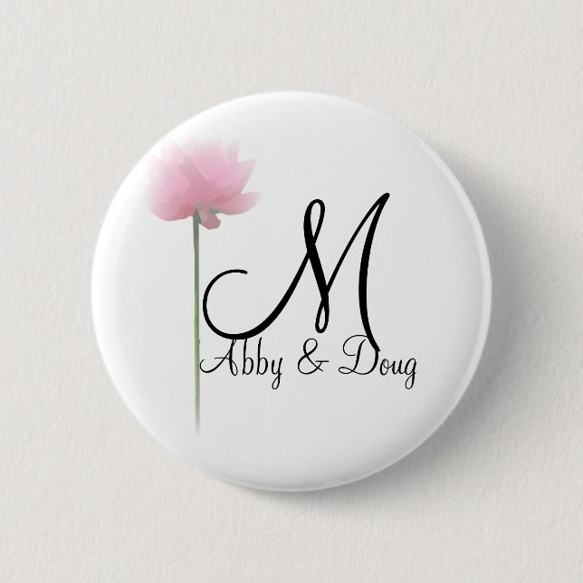 Soft rose with monogram 6 cm round badge (Front)