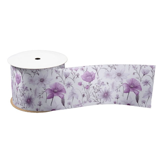 Soft roses lavender coloured flowers satin ribbon (Spool)