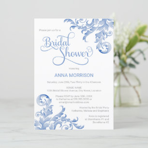 Soft Royal Blue Watercolor Flourish Bridal Shower Invitation