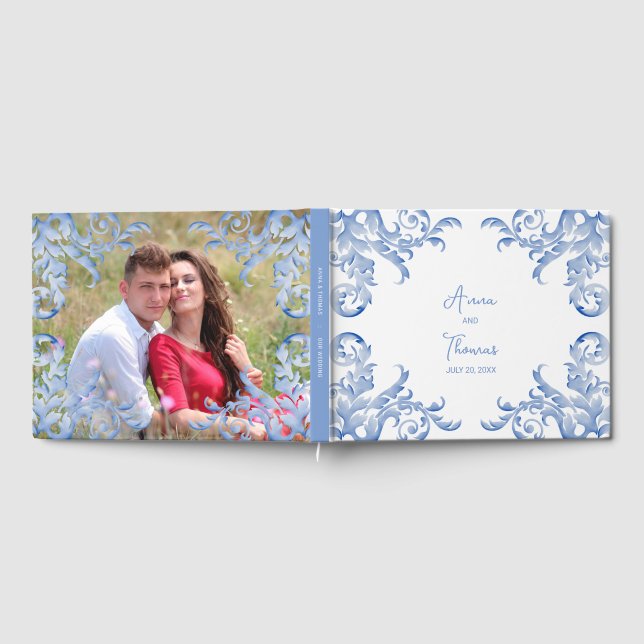 Soft Royal Blue Watercolor Flourish Guest Book (Full)