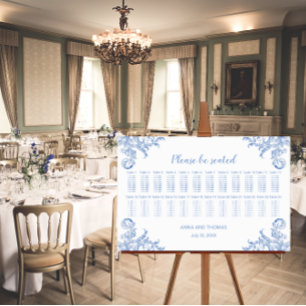 Soft Royal Blue Watercolour Flourish Seating Chart