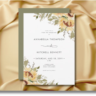 Soft Rustic Large Boho Sunflowers Wedding Invitation