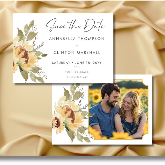 Soft Rustic Large Boho Sunflowers Wedding Photo Save The Date (Soft Rustic Large Boho Sunflowers Wedding Photo Save the Date Card)