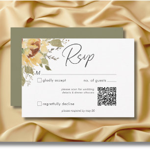 Soft Rustic Large Boho Sunflowers Wedding QR Code RSVP Card