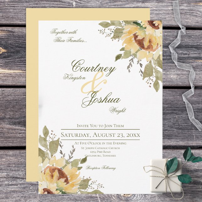 Soft Rustic Large Yellow Sunflowers Wedding Invitation (Creator Uploaded)