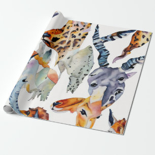 Soft Safari Watercolor Collage Wrapping Paper