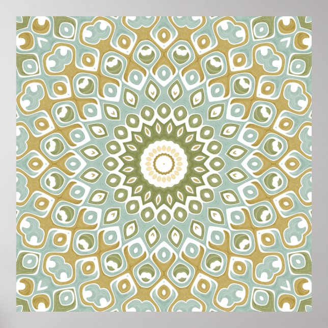 Soft Sage and Gold Geometric Mandala Pattern Poster (Front)