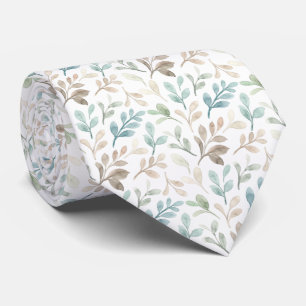 Soft Sage and Ochre Watercolor Leaves Pattern  Tie