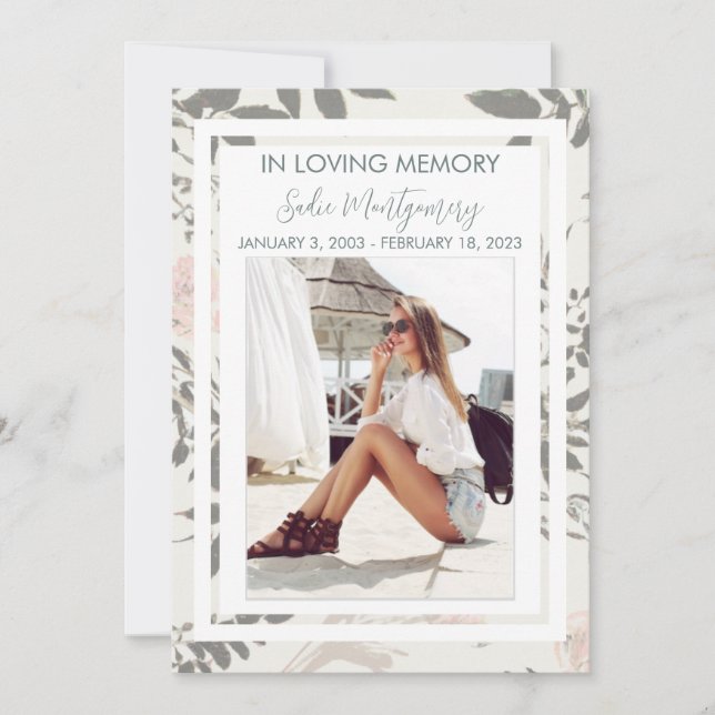 Soft sage and pink funeral program invitation (Front)