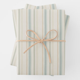 Soft Sage Blue and Ochre Watercolor Stripes Wrapping Paper Sheet