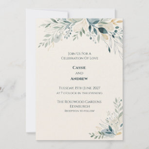 Soft Sage Blue Botanical Wedding Invitation