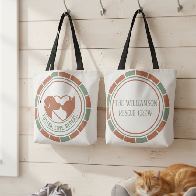 Soft Sage Boho Foster Love Repeat Rescue Gift Tote Bag (Personalized pet foster tote bag)
