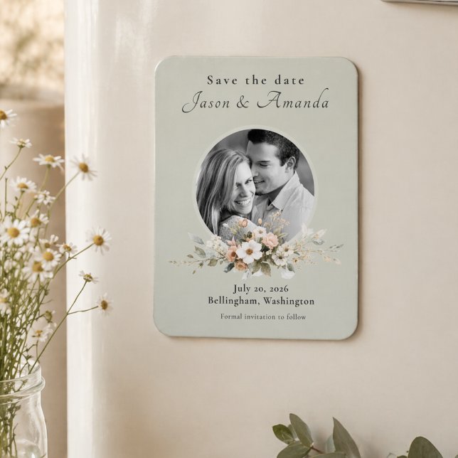 Soft Sage Botanical Photo Save the Date Magnet (Creator Uploaded)