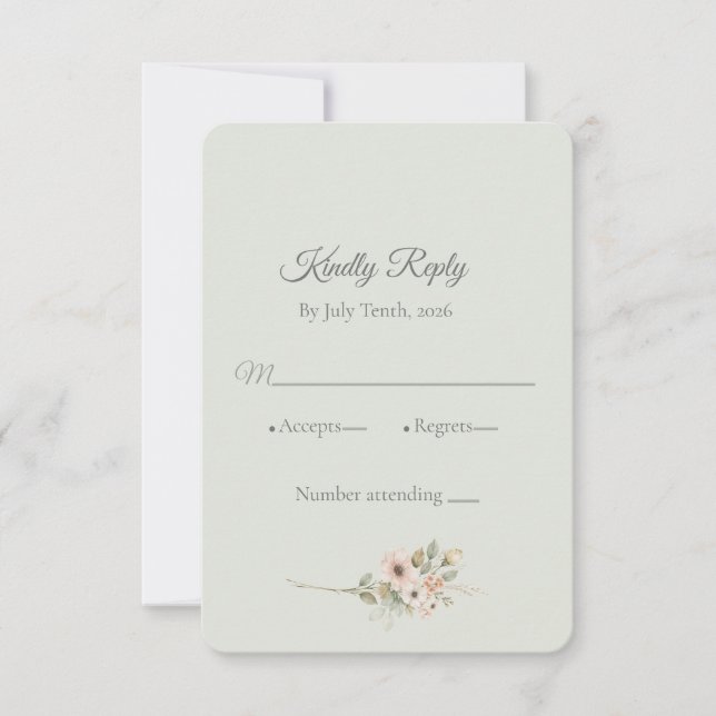 Soft Sage Botanical Wedding RSVP Card (Front)