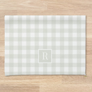 Soft Sage Buffalo Check Custom Initial Tea Towel