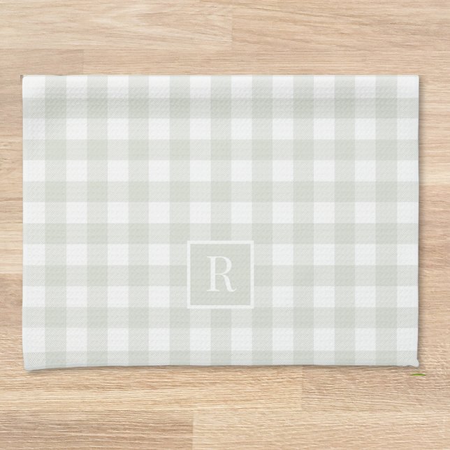 Soft Sage Buffalo Check Monogram Tea Towel (Creator Uploaded)