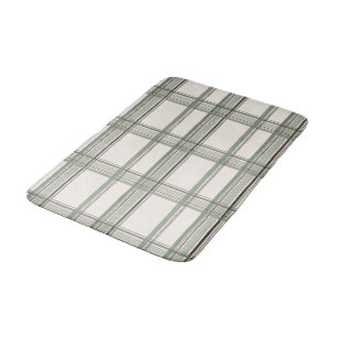 Soft Sage Cream Plaid Aesthetic Bath Mat