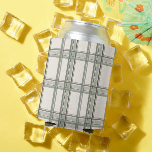 Soft Sage Cream Plaid Aesthetic Can Cooler