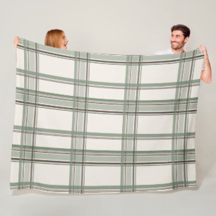 Soft Sage Cream Plaid Aesthetic Fleece Blanket
