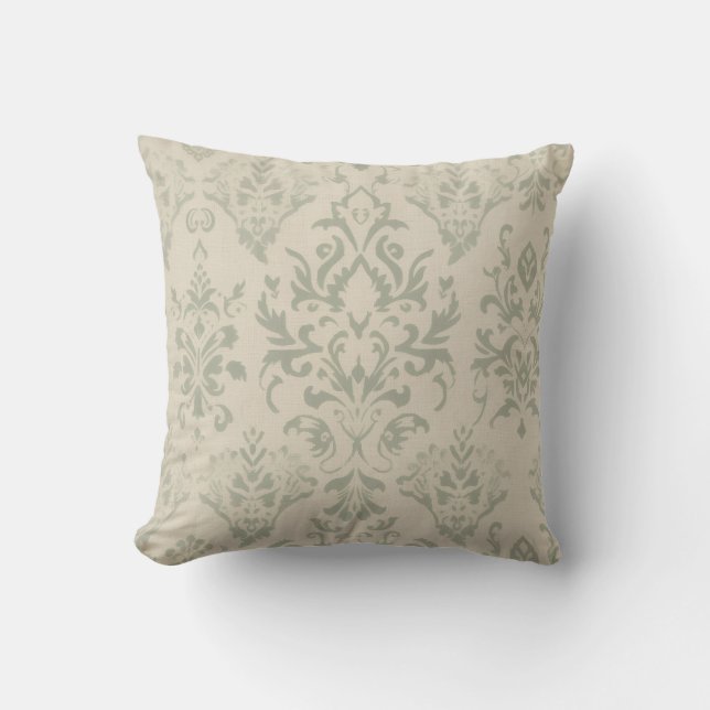 Soft Sage Damask Decorative Cushion (Front)