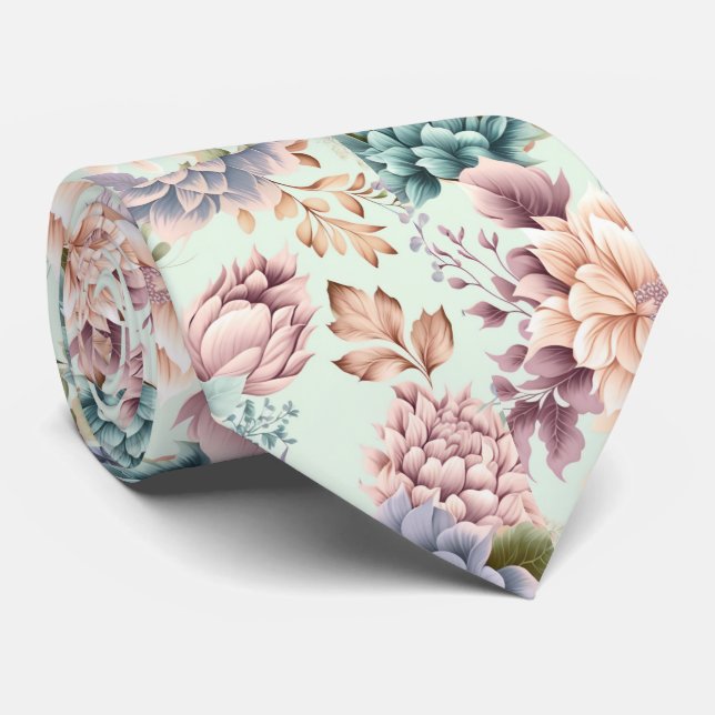 SOFT SAGE  FLORAL BOTANICAL MENS TIE (Rolled)