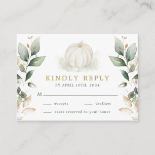 Soft Sage Gold Fall Greenery Pumpkin Wedding RSVP  Enclosure Card