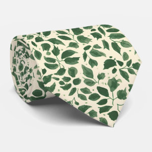 Soft Sage Green Botanical Leaf Foliage Pattern Tie