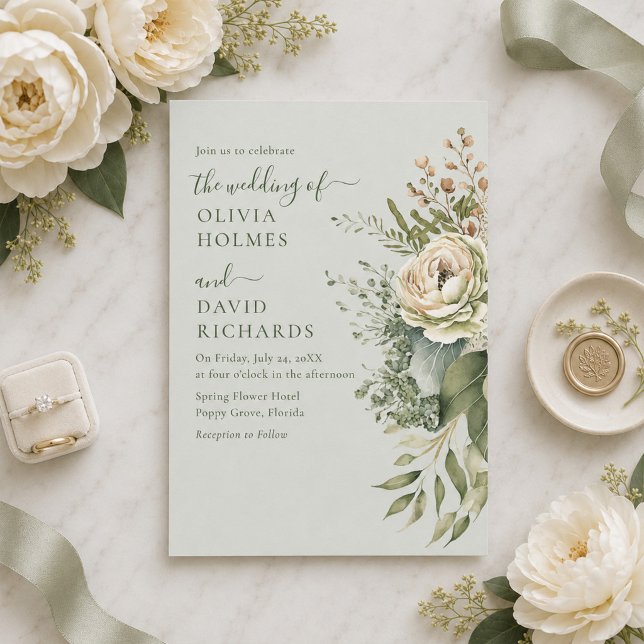 Soft Sage Green Botanical Minimal Wedding Invitati Invitation (Soft Sage Green Botanical Minimal Wedding Invitation)