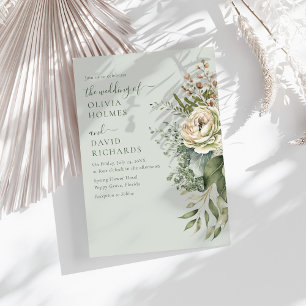 Soft Sage Green Botanical Minimal Wedding Invitation