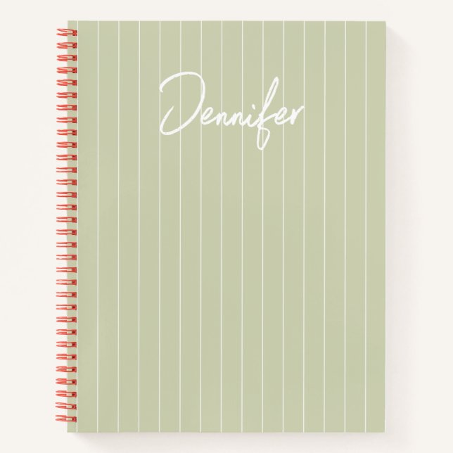 Soft Sage Green Customised Handwritting Name Notebook (Front)