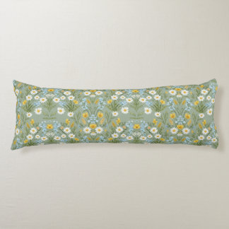 Soft Sage Green Daisy Meadow Floral Pattern Body Cushion