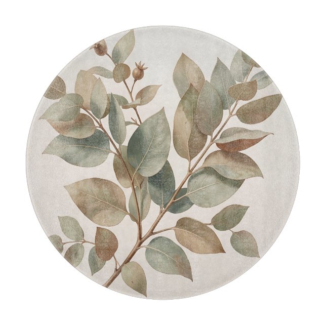 Soft Sage Green Eucalyptus Leaves Botanical Cutting Board (Front)