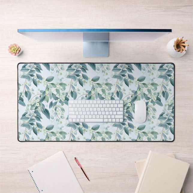Soft Sage Green Eucalyptus Watercolour-style Desk Mat (Office 1)