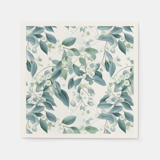 Soft Sage Green Eucalyptus Watercolour-style Paper Napkin (Front)