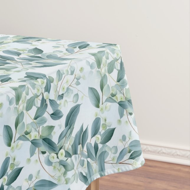 Soft Sage Green Eucalyptus Watercolour-style Tablecloth (In Situ)