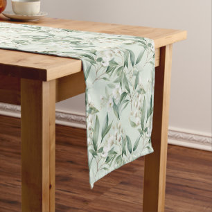 Soft Sage Green Floral Eucalyptus Short Table Runner