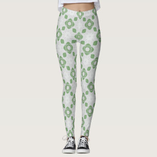 Soft Sage Green Floral Geometric Pattern Leggings