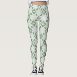 Soft Sage Green Floral Geometric Pattern Leggings