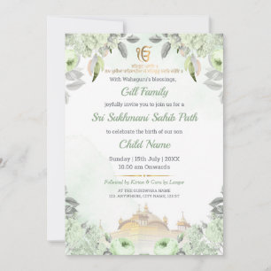 Soft Sage Green Floral Sukhmani Sahib Path Invite