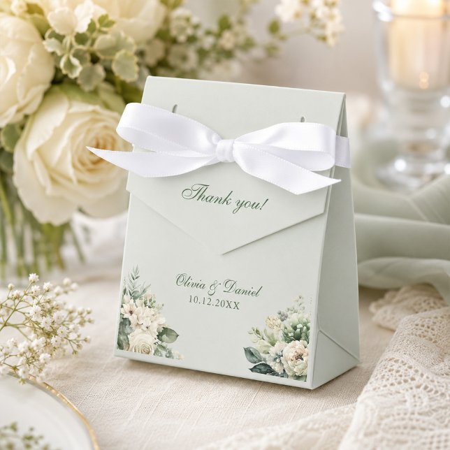 Soft Sage Green Floral Wedding Favour Box (Soft Sage Green Floral Wedding Favor Box)