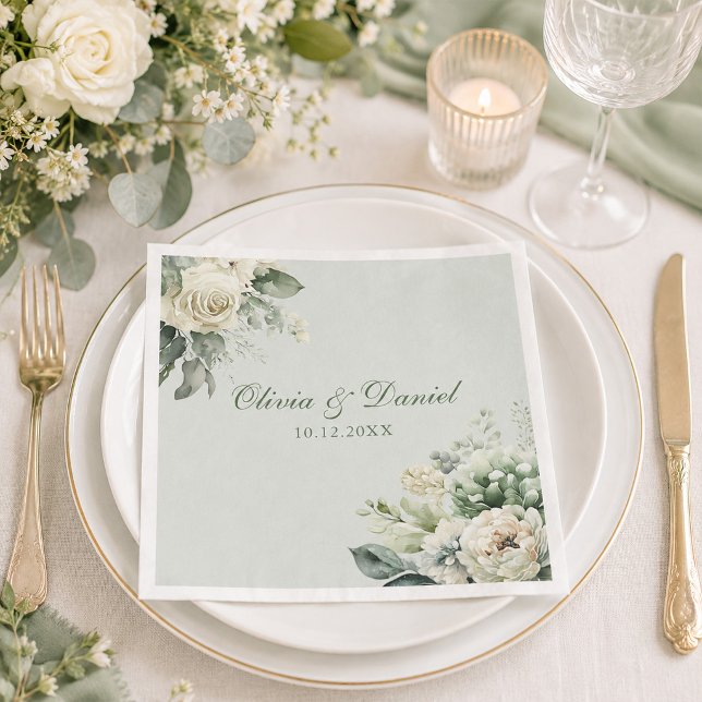 Soft Sage Green Floral Wedding Napkin (Soft Sage Green Floral Wedding Napkin)