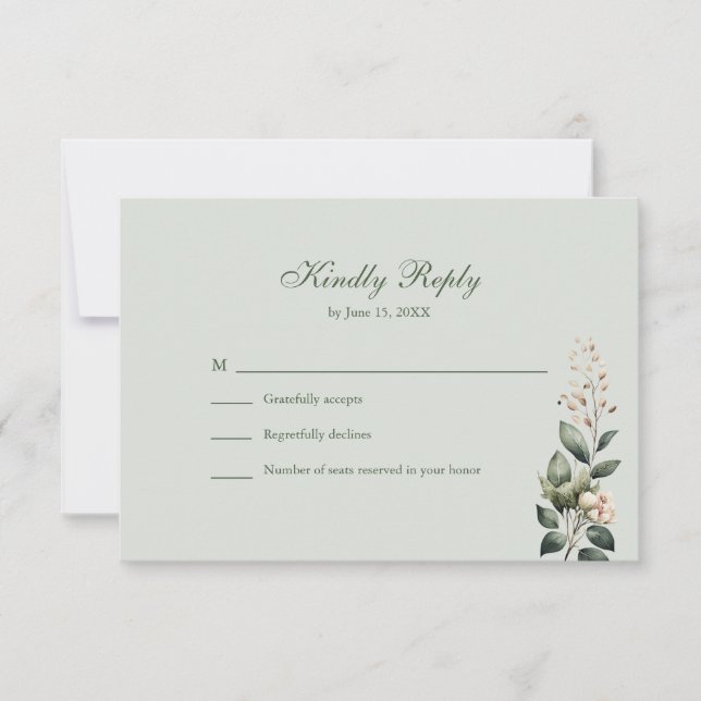 Soft Sage Green Floral Wedding RSVP Card (Front)