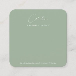 Soft Sage Green Handwritten Script Jewellery Displ Square Business Card
