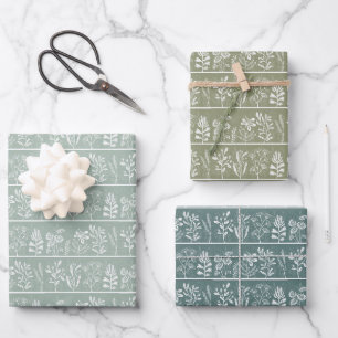 Soft Sage Green Imaginary Botanical Herbarium Wrapping Paper Sheet