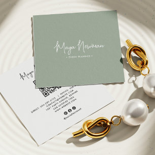 SOFT SAGE GREEN Modern CHIC Minimal QR Code Square Business Card